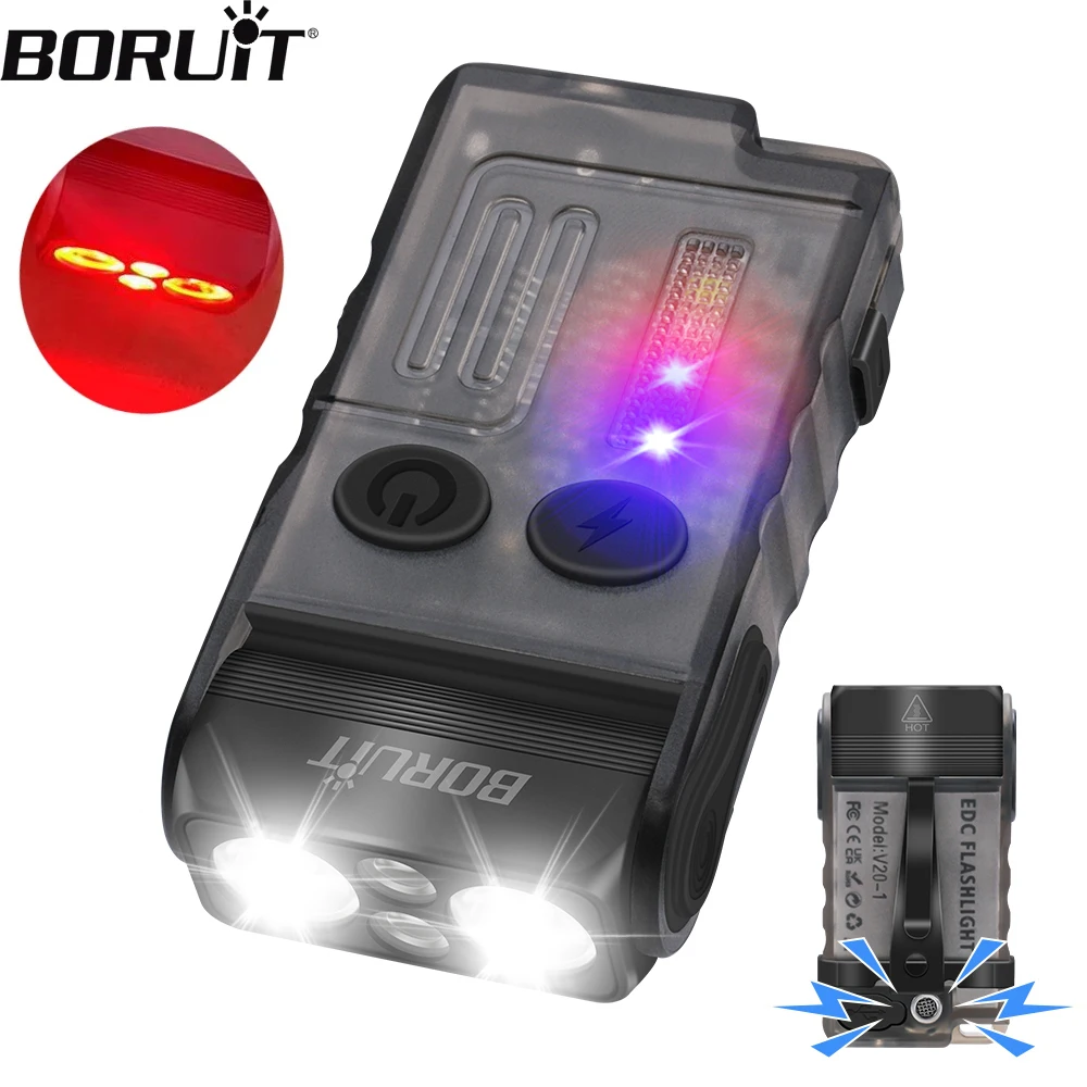 

BORUiT V20 EDC Keychain Flashlight Portable Mini Torch Type-C Rechargeable Work Light With Magnet Clip Camping Pocket Lantern