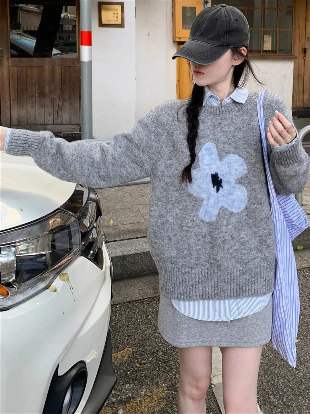 الكورية Sle Thiened رقيق محبوك سترة المرأة الخريف الشتاء فضفاضة تناسب الجولة Ne طباعة التطريز طويل Sve #2