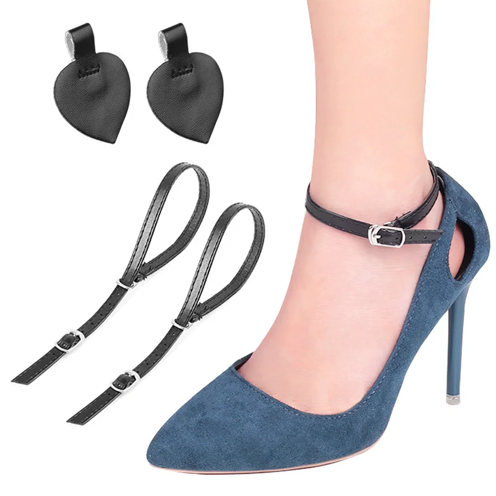 2Sets High Heel Shoe Straps Black Detachable Anti-Loose Heel Pads Practical Shoe Accessories Prevent Falling Detachable