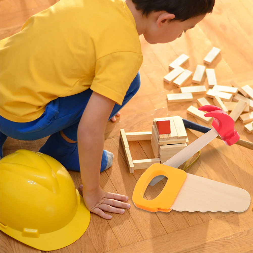 4 stücke Holz Werkzeug Set Kinder Bildungs Bau Hammer Säge Schraubendreher Montessori Spielen Set Für Geburtstag Party Spiel Aktivitäten