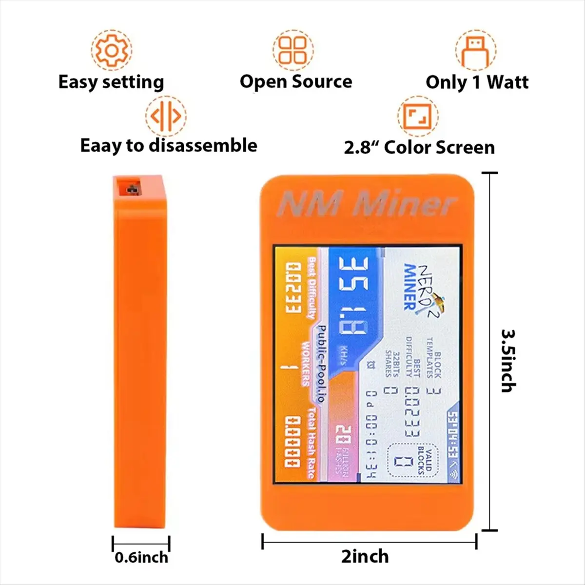 ★♠♥Y2175A Hot Sale-New Upgrade V2 350KH Hashrate, Smart Display Crypto Solo Lottery -2432S028R 2.8 Inch