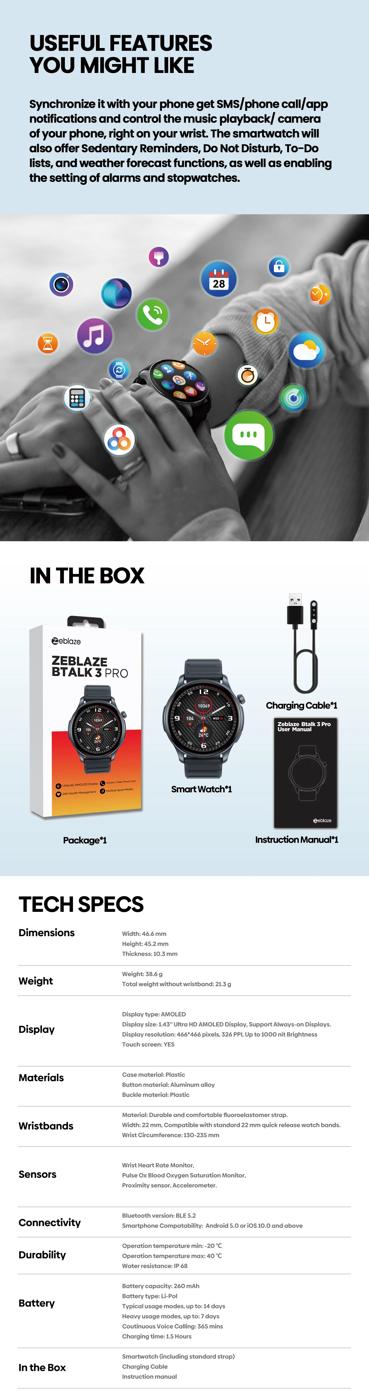 [Weltpremiere 2024] Zeblaze Btalk 3 Pro Smartwatch AMOLED-Display Hi-Fi Bluetooth Telefonanrufe Gesundheits- und Fitness-Tracking – Detail 5