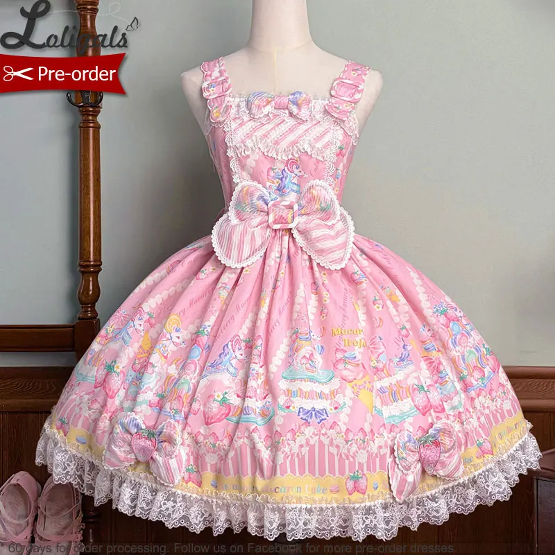 

Pre-order Sweet Lolita JSK Dress Colorful Printed Sleeveless Party Dress ~ The Macaron Series by Twin Bear