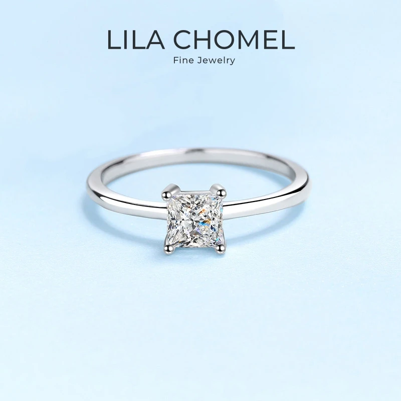 

Girl Engagement 18K White Gold Wedding Band 0.6CT VVS D Color Moissanite Diamond Women PT950 Valentine's Day Gift Square Rings