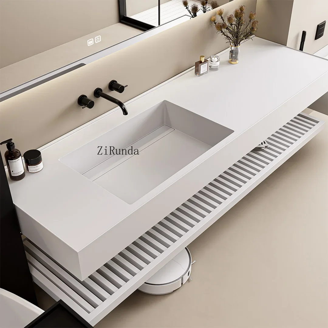 

Минималистичный встроенный умывальник Corian, двухслойный шкаф для ванной комнаты, комбинированный умывальник для ванной комнаты