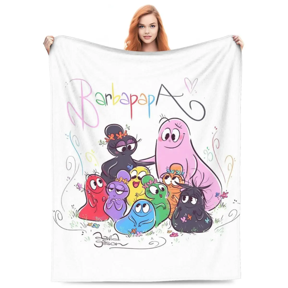 Custom Ultra-Soft Fleece Funny Cartoon Barbapapa Wallpaper Throw Blanket Warm Flannel Blankets for Bedding Home Sofa Bedspreads
