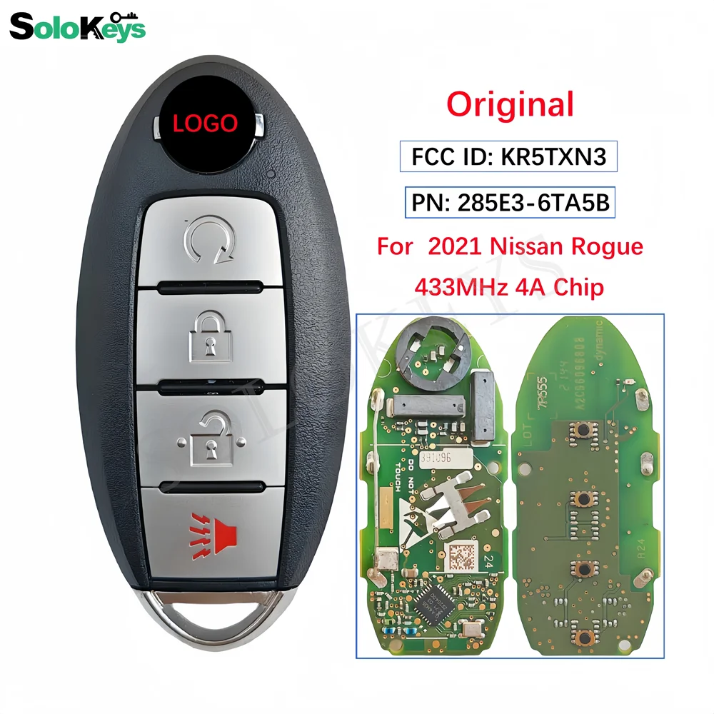 SOLOKEYS FCCID: KR5TXN3 PN: 285E3-6TA5B S180144503 For 2021 Nissan Rogue Original Smart Remote Key 433MHZ 4AChip With LOGO