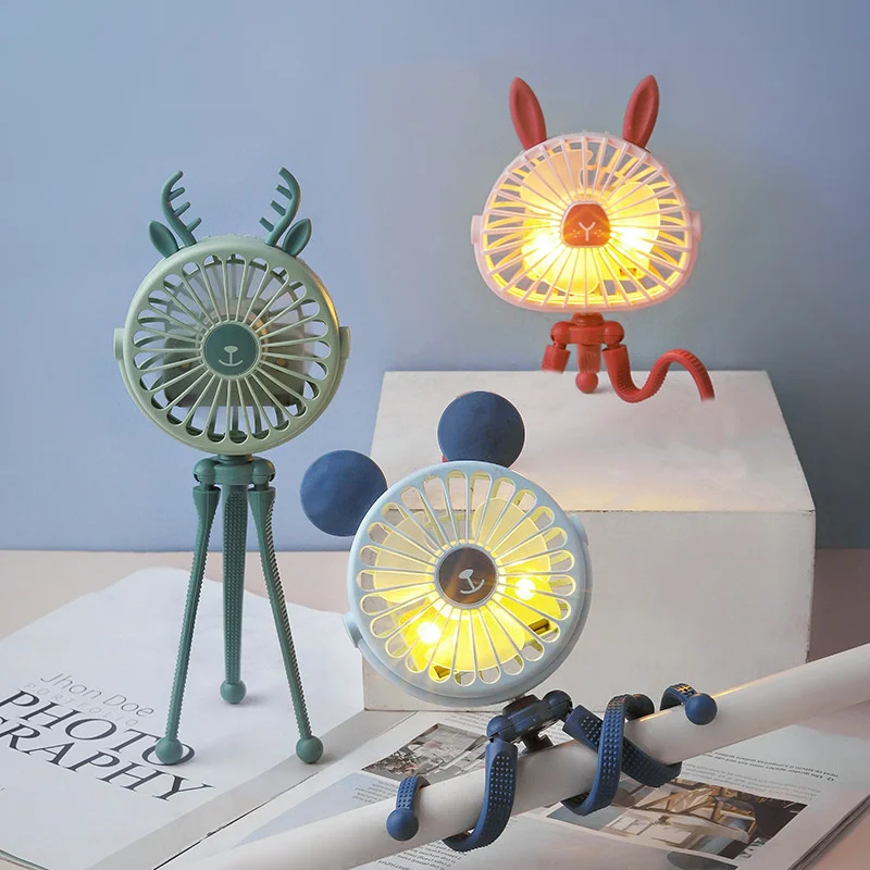Mini Stroller Fan Baby Bed Car Seat Hanging Winding Fan Warm Night Light Design Portable USB Rechargeable Fan