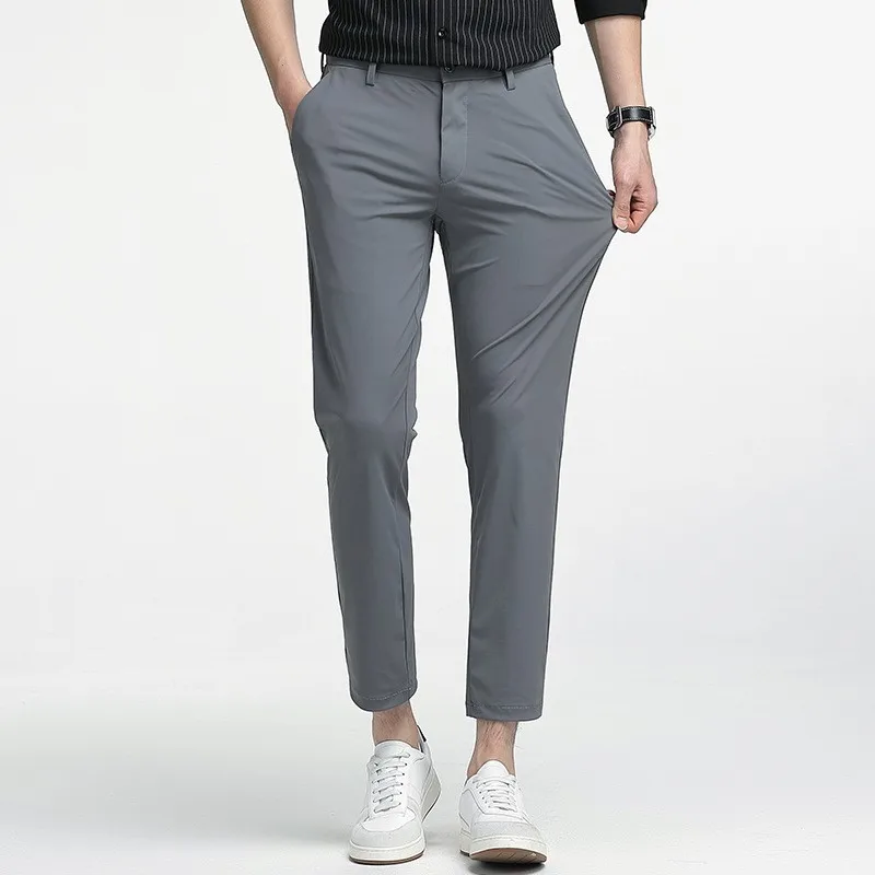 

Summer High-End Ice Silk Ultra-Thin Elastic Non-Iron Men's Business Casual Straight Leg Pants Comfortable Lightweight Trousers