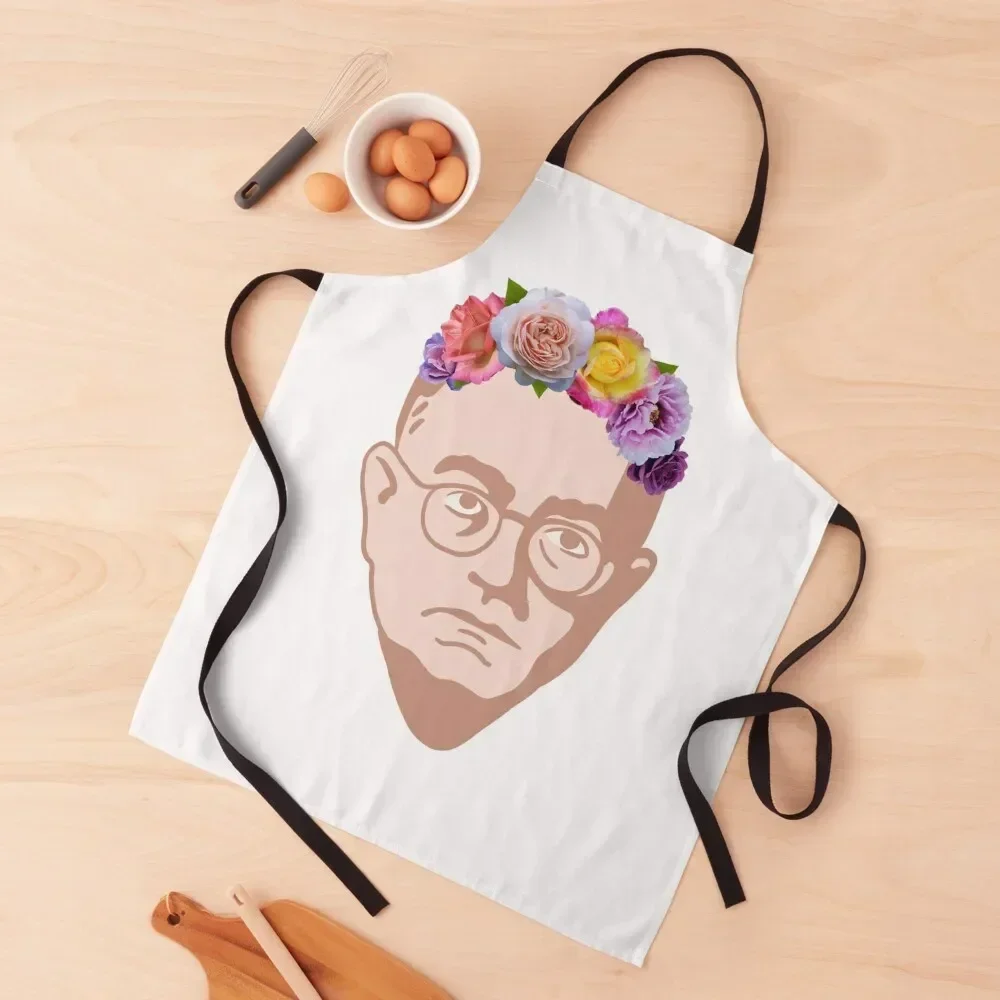 Theodor Adorno (German Philosopher) - Philosophy Portrait With Flower Crown Apron Ladies Kitchens Woman Apron