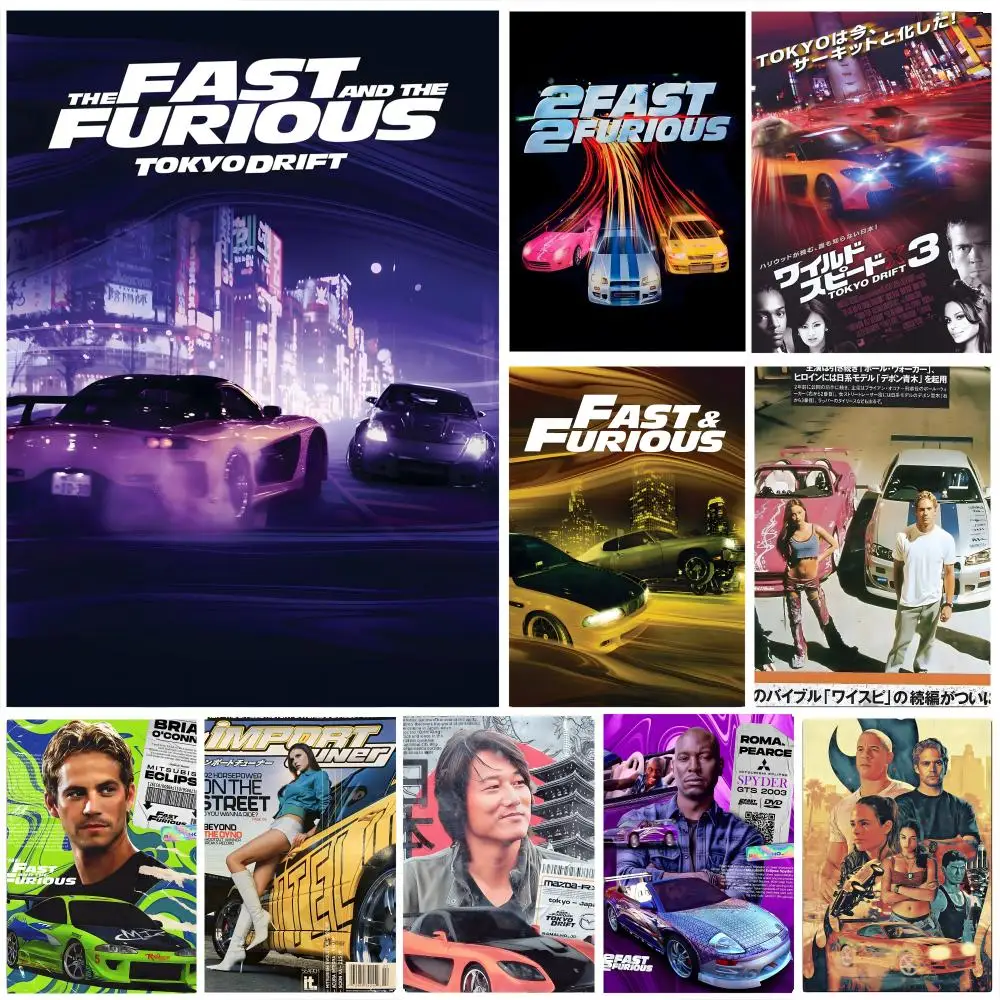 Affiche autocollante F-Fast and F-Furious 2, autocollant en papier imperméable, décoration murale pour café, bar, chambre