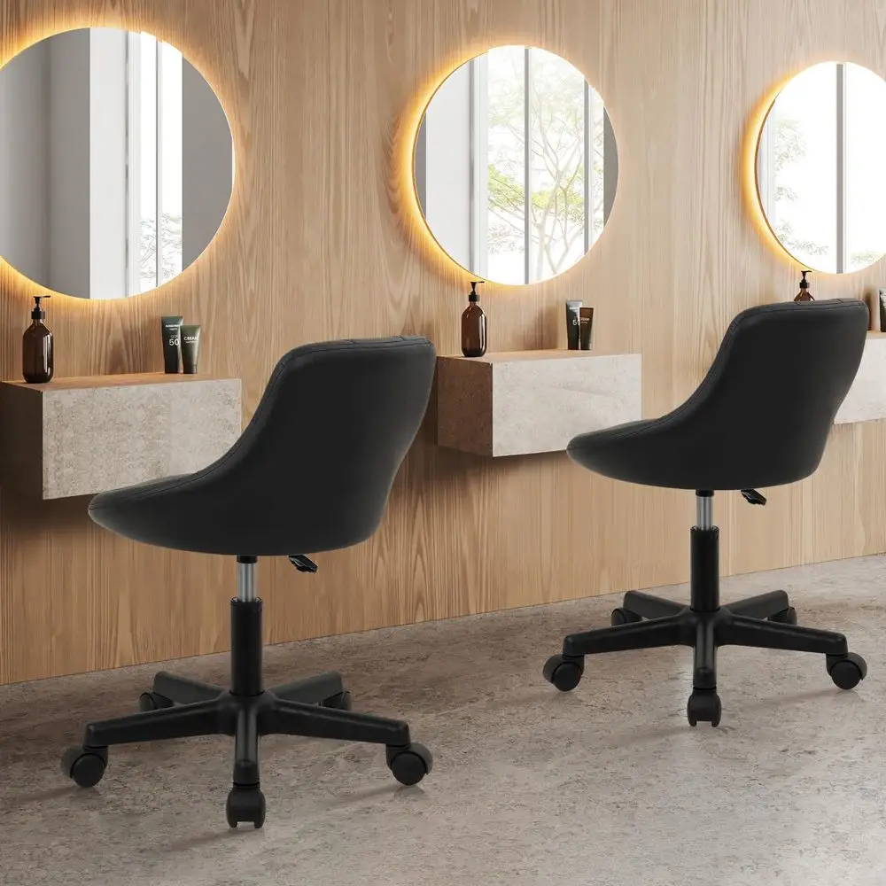 Low Back Rolling Stool PU Leather Vanity Stools, Adjustable Height Ergonomic Swivel Rolling Desk Stool Work Drafting Swivel Cha view 3