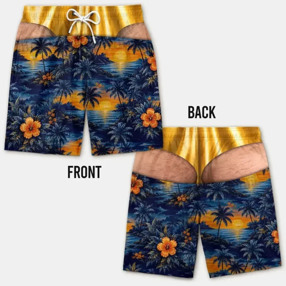 Lustige 3D-Shorts mit Haarigem Po-Print für Männer, Elastischer Kordelzug, Neuartige Badehose, Schnelltrocknend, für Poolparty und Urlaub, XXS-6XL – Detail 5