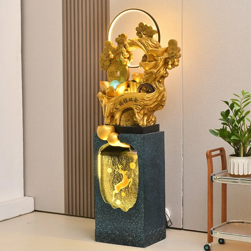 Flowing water fountain circulation, flowing water makes money, floor ornament, office water feature opening gift