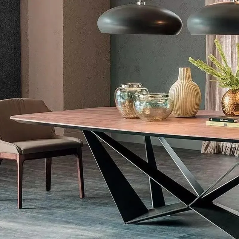 for Modern style solid wood walnut dining table set, suitable for 8 people, Italian design, metal table legs, suitable for