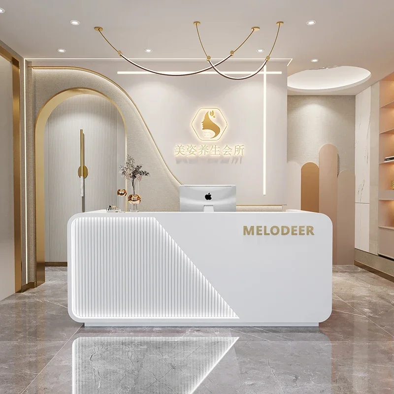 Beauty Institute Counter Hairdressing Armable Desk Led Cash Modern Reception Supermarket Table Grocery Store Bureau Furniture