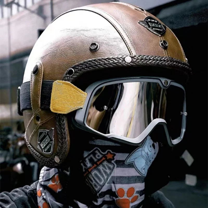 

Retro cruise motorcycle helmet, men's and women's four season universal electric motorcycle, half helmet, pedal, three-quarters