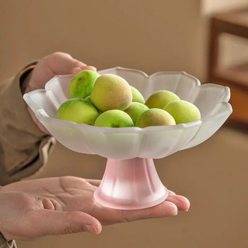 High-Foot Lotus Fruit Plate Living Room Coffee Table Household Snack Display Plate High-Looking Pink Nut Tea Tray