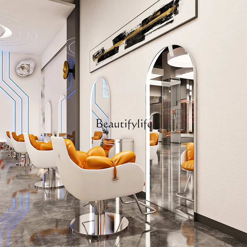 With Light Mirror Hair Cutting and Perming for Hair Salon Personality Wall Hanging Door Type HD Silver Mirror