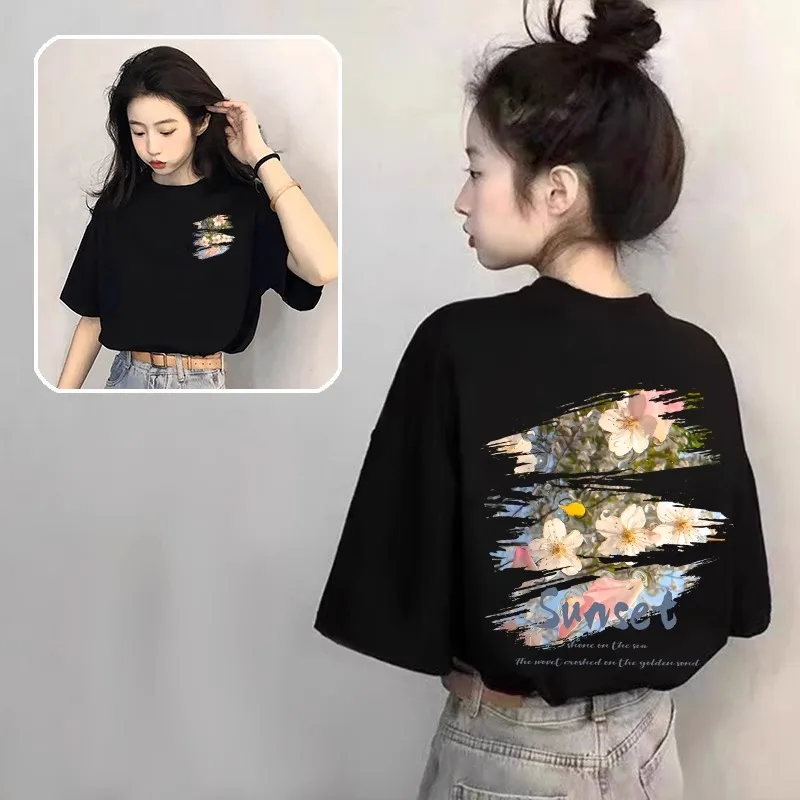 

Женская футболка Bla из чистого хлопка с коротким рукавом, свободного кроя, летняя, повседневная, средней длины, в корейском стиле, для города