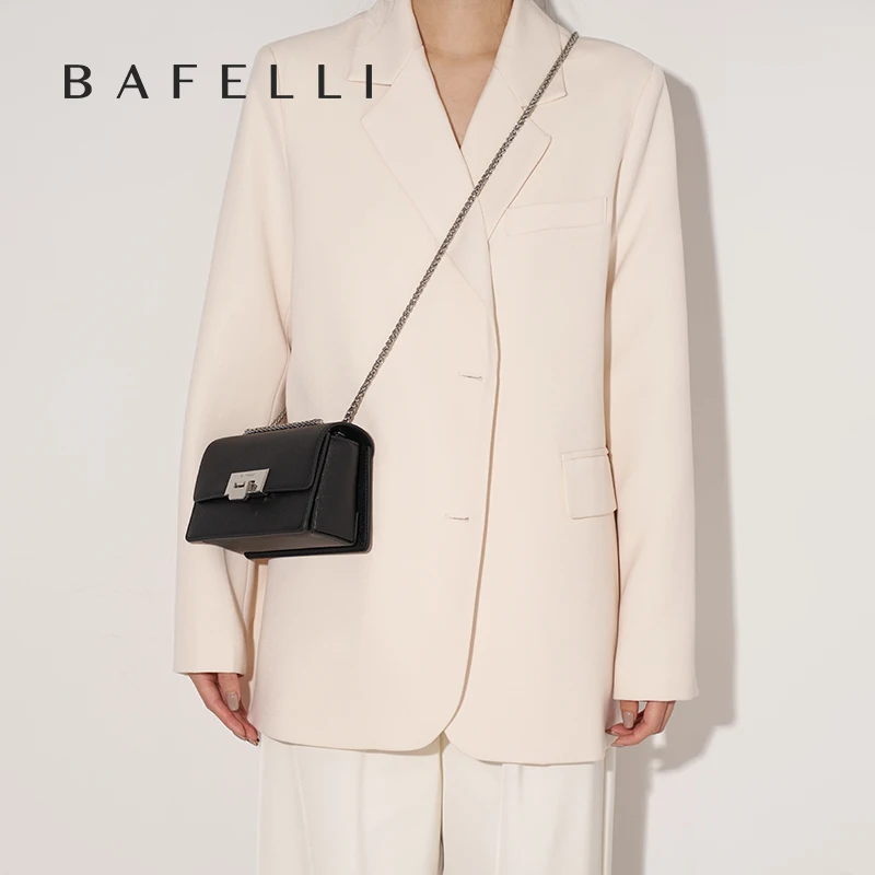 BAFELLI MINI CHAIN BAG WOMEN'S 2024 NEW HANDBAG FASHION SHOULDER CROSSBODY STYLIST COLLOCATION BOX PURSE LUXURY SILVER LEATHER