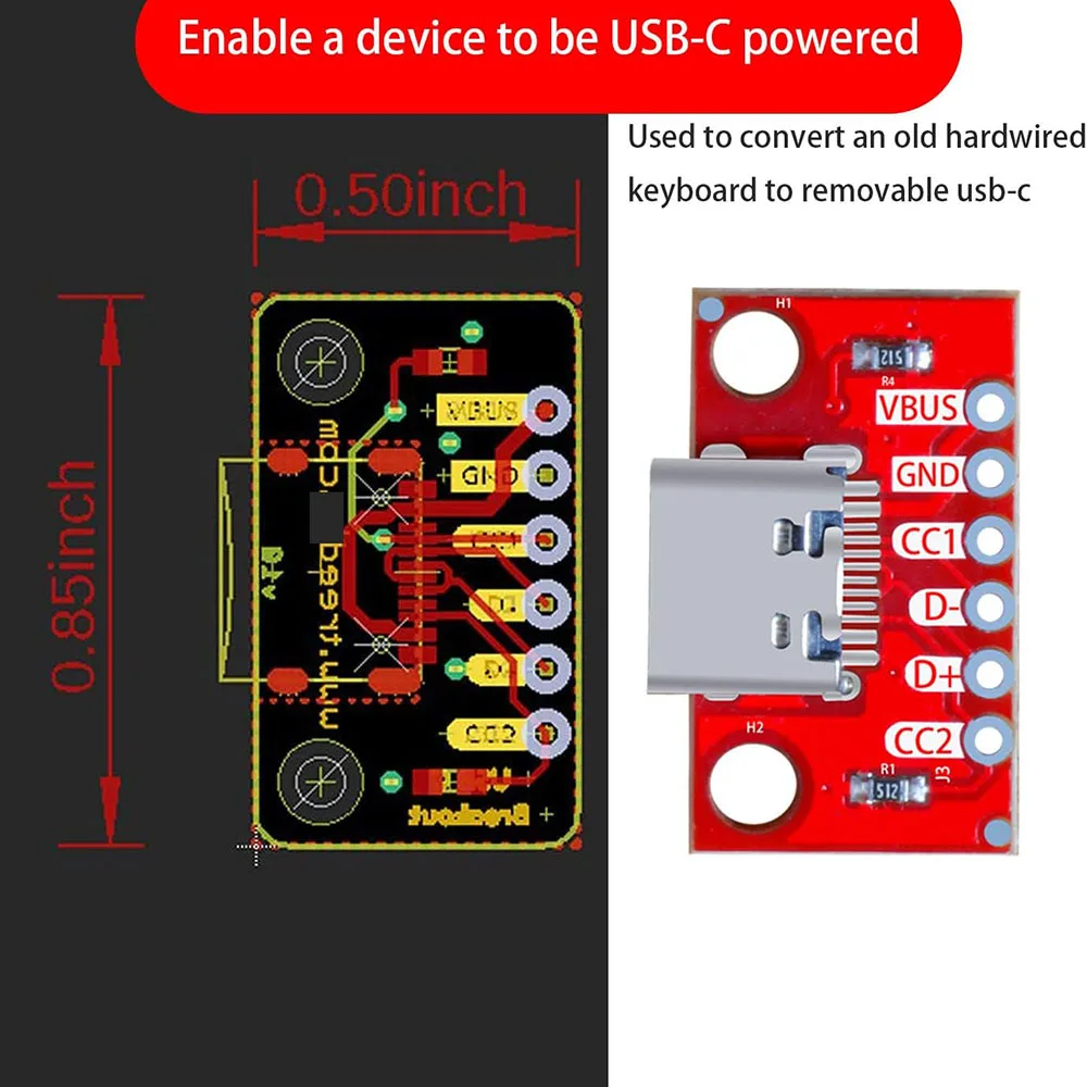 5PCS/Lot USB Type-C Breakout Board Serial Basic Breakout Female Connector Type PCB Converter Board (5 PCS)