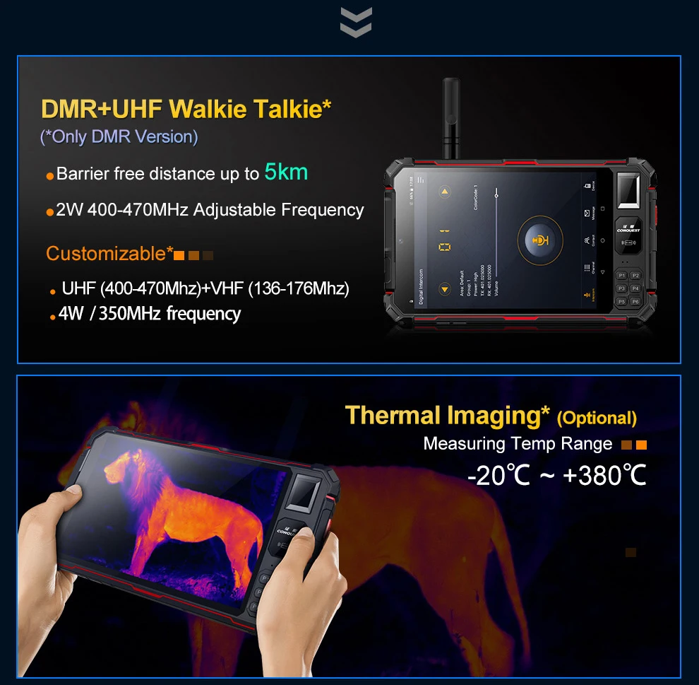 CONQUEST-S22 Android Microondas 4G Tablet PC robusto, Gestão Moderna, 120dB Speaker, 2.45GHz, 5.8GHz