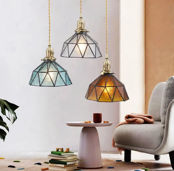 

Japanese Style Vintage Pendant Lamp Beside Bedroom Living Bar Cafe Restaurant Glass Copper LED Pendant Lights Hanglamp Luminaria