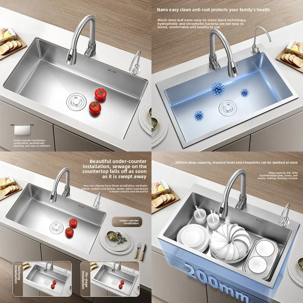 

Kitchen Sink Single Bowl Stainless Steel 304 Vegetable Washing Basin Large Single Bowl Handmade Undermount Dishwashing Sink