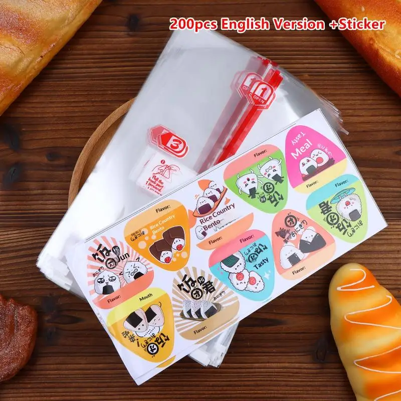 10-200Pcs Triangular Rice Ball Packaging Bag With Stickers Mold Nori Seaweed Onigiri Sushi Plastic Gift Bags Bento Accessories