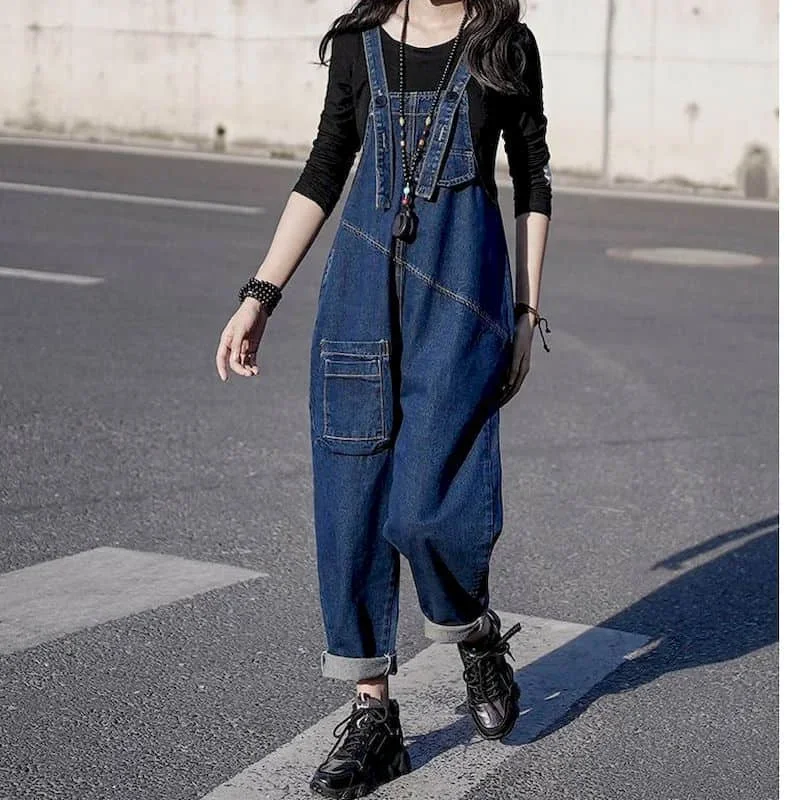 

Pop Jumpsuits For Women Korean Style Vintage Playsuits Casual Cross Pants Loose Trousers Oversized Overalls For Women Clothes
