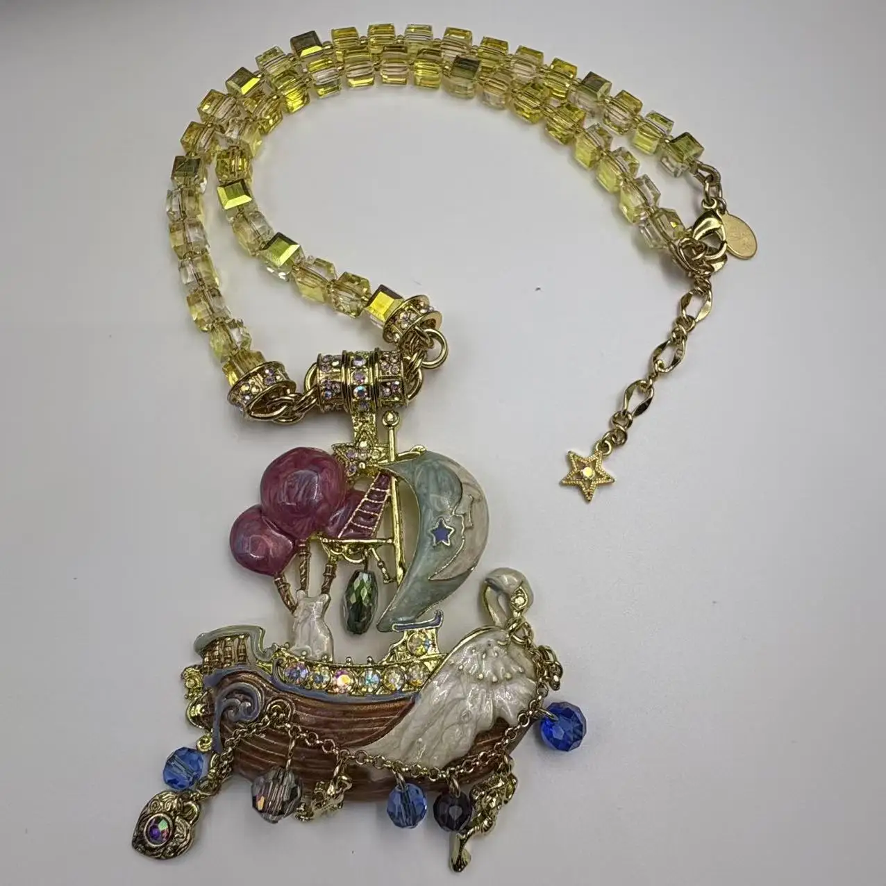Retro Classic Enamel Medieval Style  Adorned Czech Rhodochrosite Aladdin Lamp  Sailing Shipmagnetic Pendant Necklace - view 5