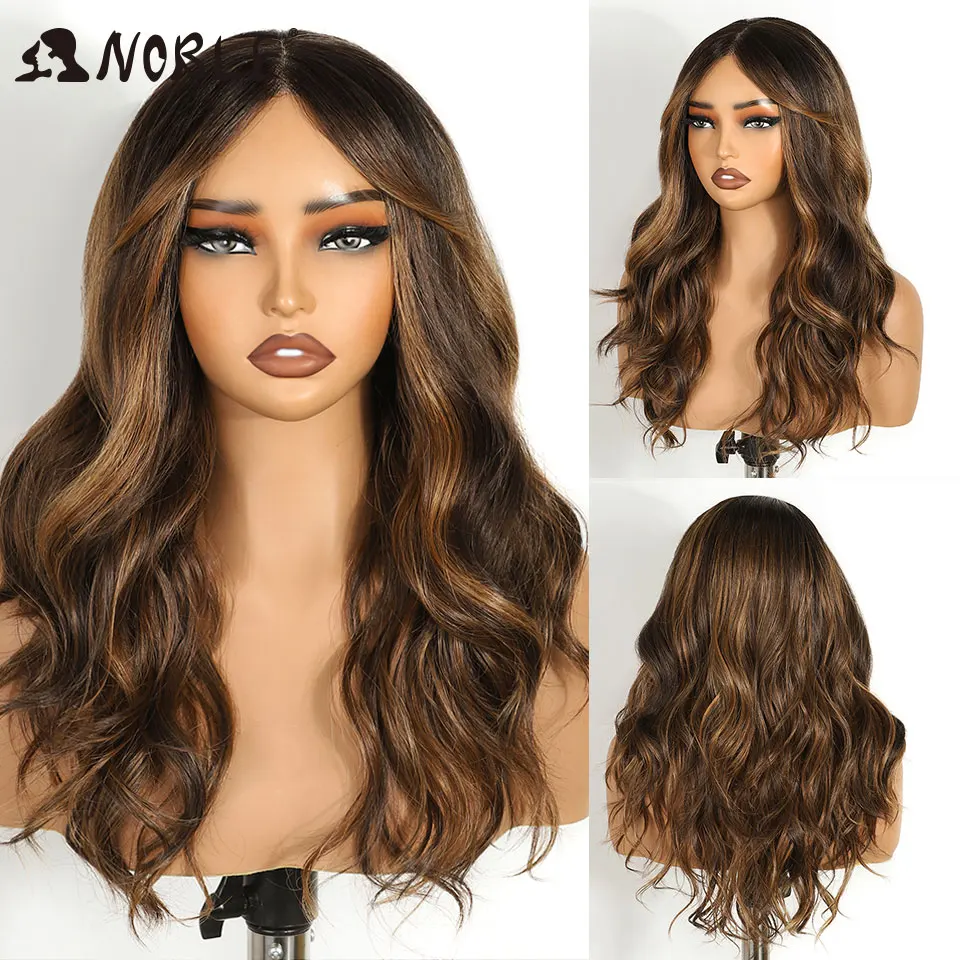 Noble 20-Zoll-Synthetik-Perücken mit Spitze vorne für schwarze Frauen, Ombré-Blond, 6x4, gewellte Perücke mit Pony, hitzebeständige Cosplay-Perücke. – Detail 10