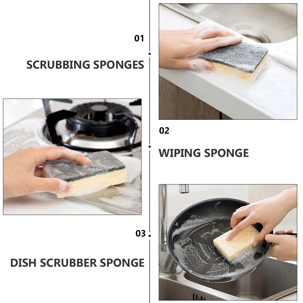 

24Pcs Cleaning Sponge Double-Sided Heavy Duty Scrub Sponges Kitchen Dishwashing Cellulose Scrub Pads Easy Decontamination