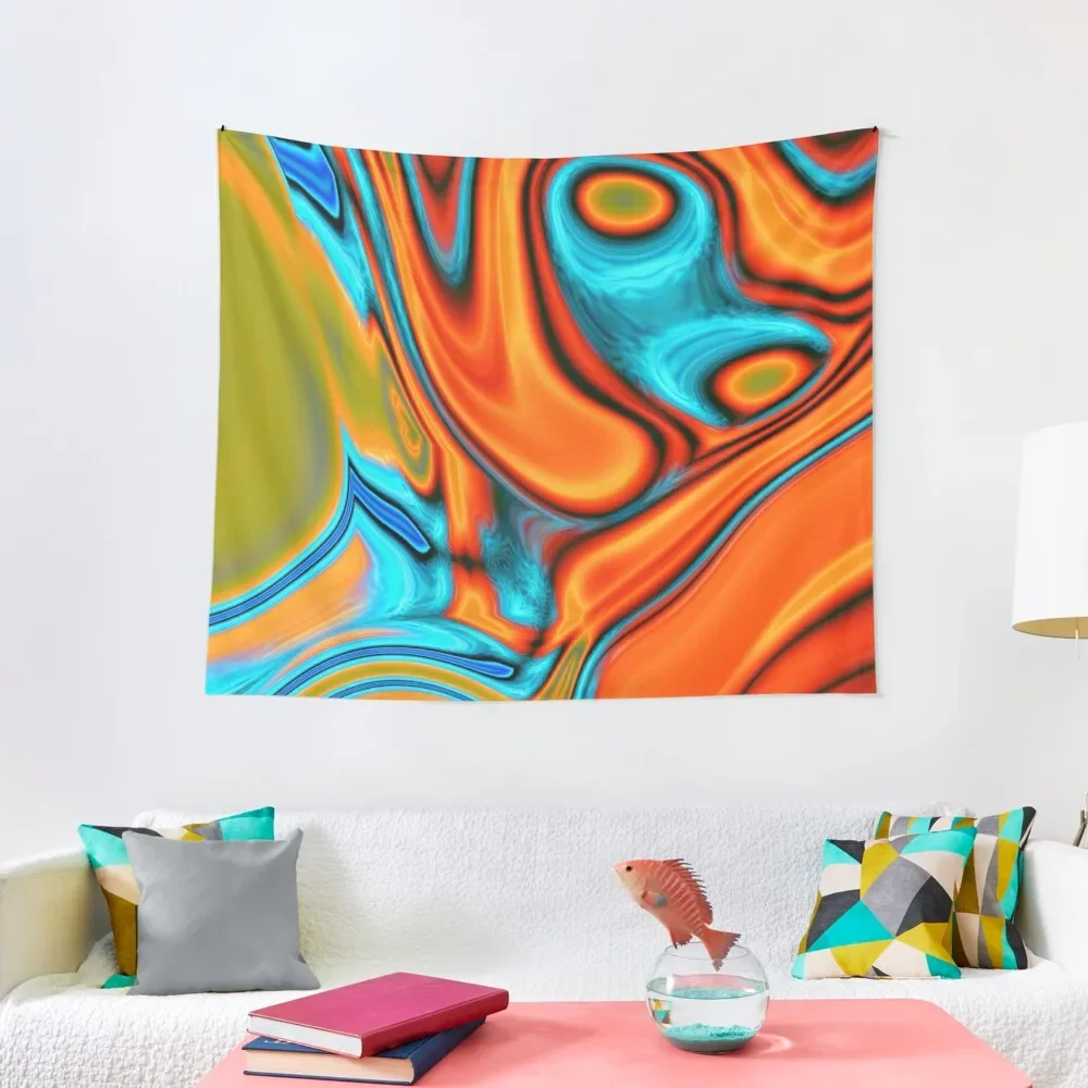 

vivid modern Southwest hipster turquoise orange swirls Tapestry Wall Tapestries Room Decorating Aesthetic Tapestry