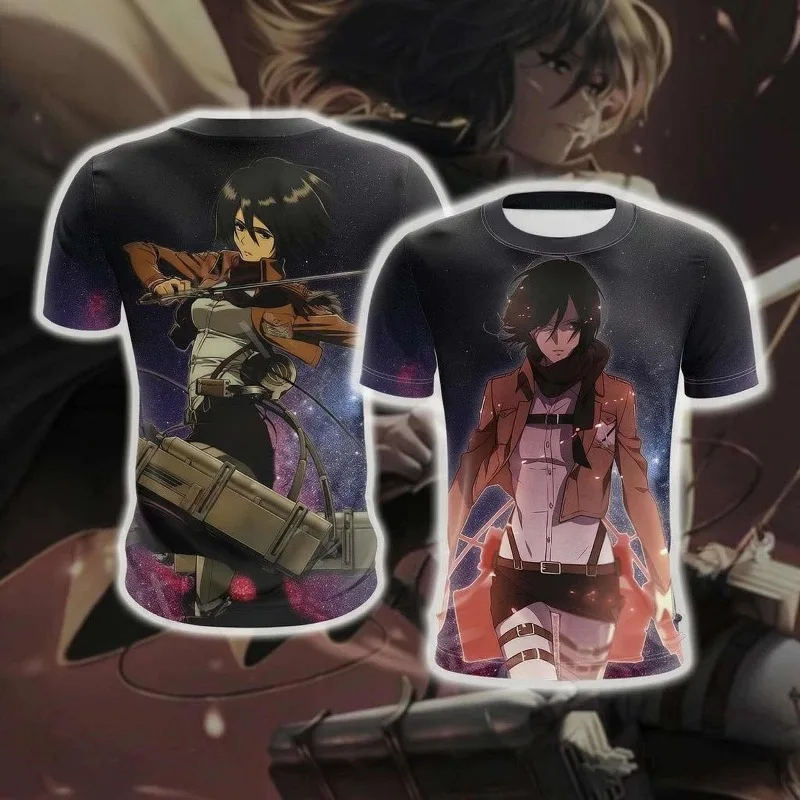 2026 New Attack on Titan Mikasa Ackerman 3D Digital Print Short-Sleeve T-Shirt, Trendy Crew Neck, Sports & Casual, Unisex Top