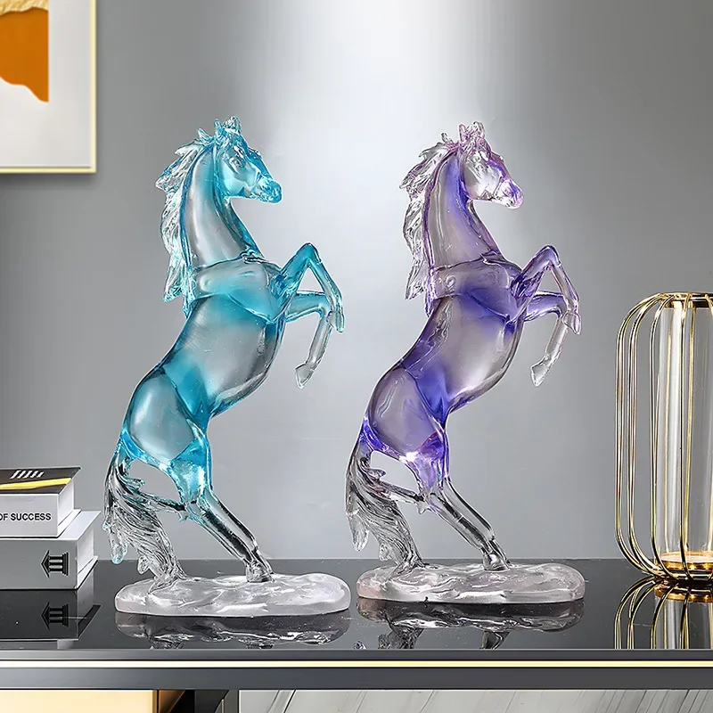 Resin Handicrafts Simulation Animal Sculpture Horse Ornament Transparent Colored Horse Decorative Figurines Home Decoration