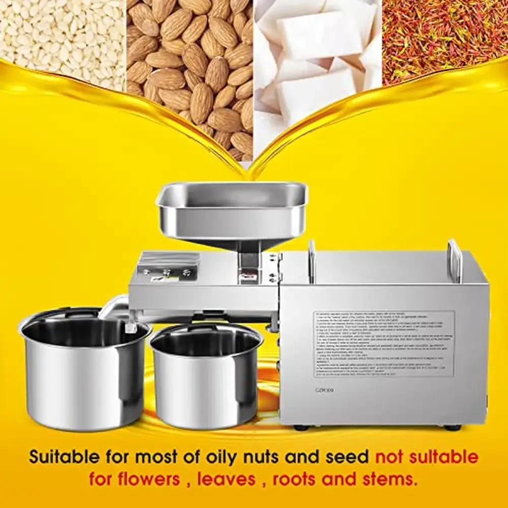 1500W Commercial Automatic Oil Press Machine Nuts Seeds Coconut Walnut Sunflower Seed Cold Hot Press Rod Heating Dual Use