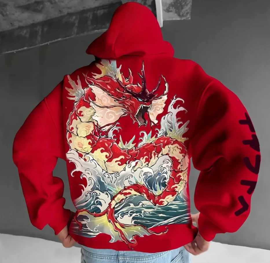

Oriental Dragon Men's Hoodie Loose Version Street Clothing Casual Daily Wear 2025 Summer Cotton
