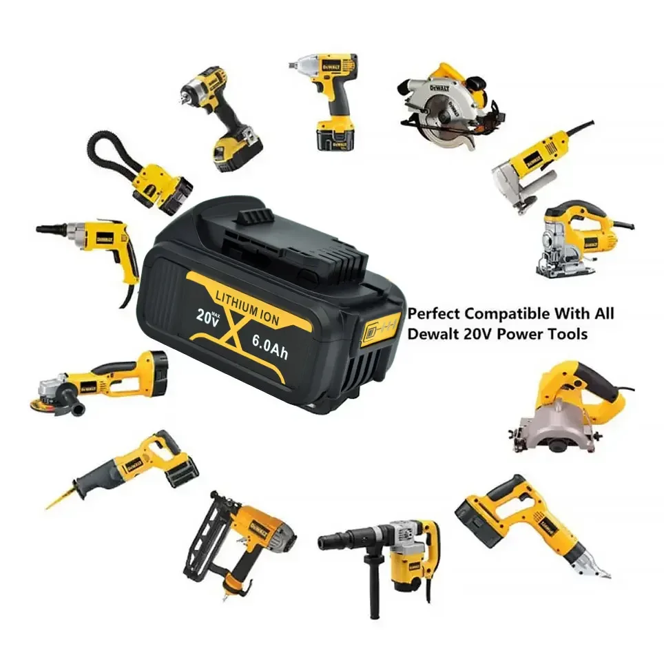 สําหรับ DeWalt 20V แบตเตอรี่เครื่องมือ 6.0Ah DCB200 DCB184 DCB181 เปลี่ยนแบตเตอรี่ Li-Ion สําหรับ DeWalt MAX เครื่องมือแบตเตอรี่ลิเธียม