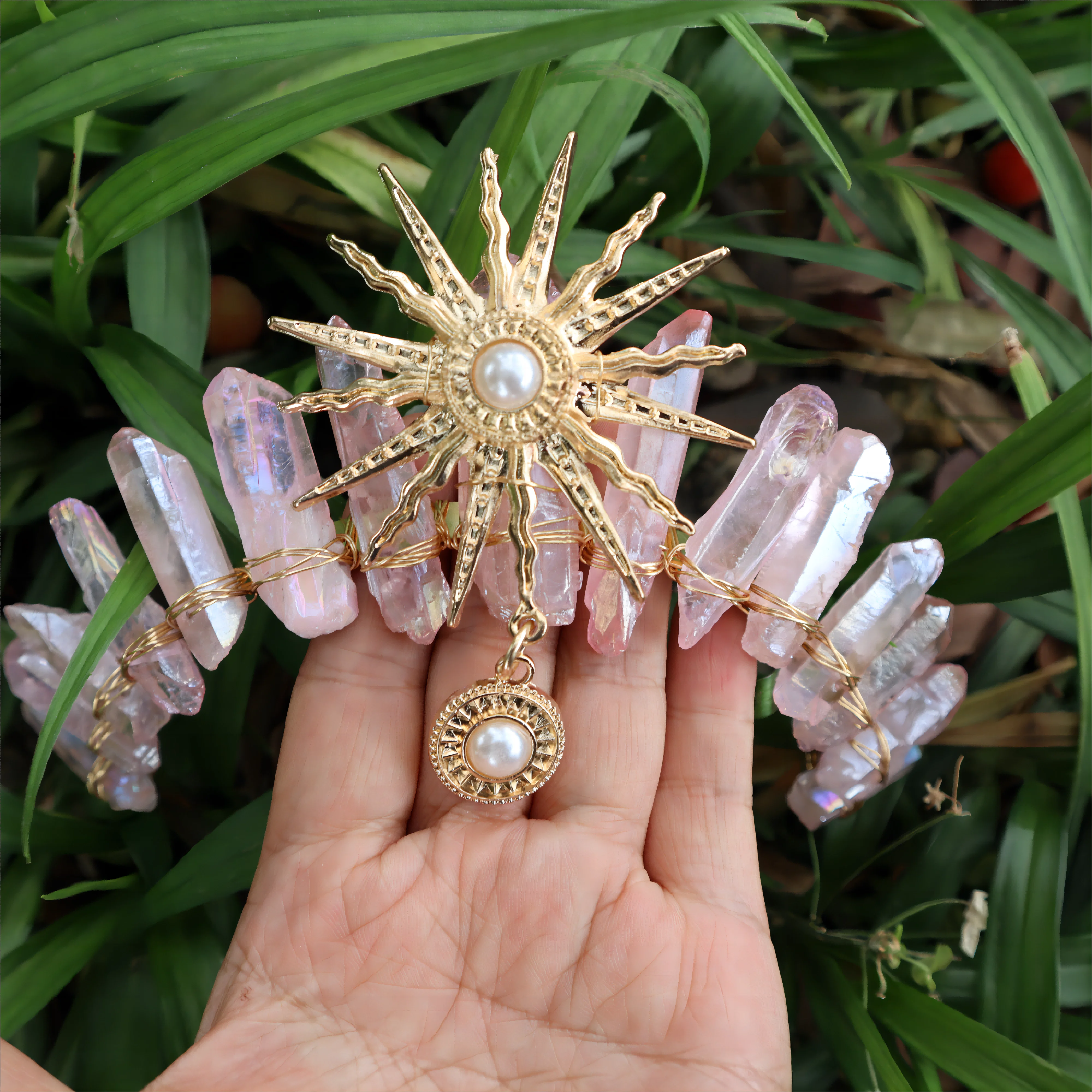 Raw crystal crown The sun goddess crystal Tiaras jewelry hair accessories Fairy headband photography props Elves Festivals gifts