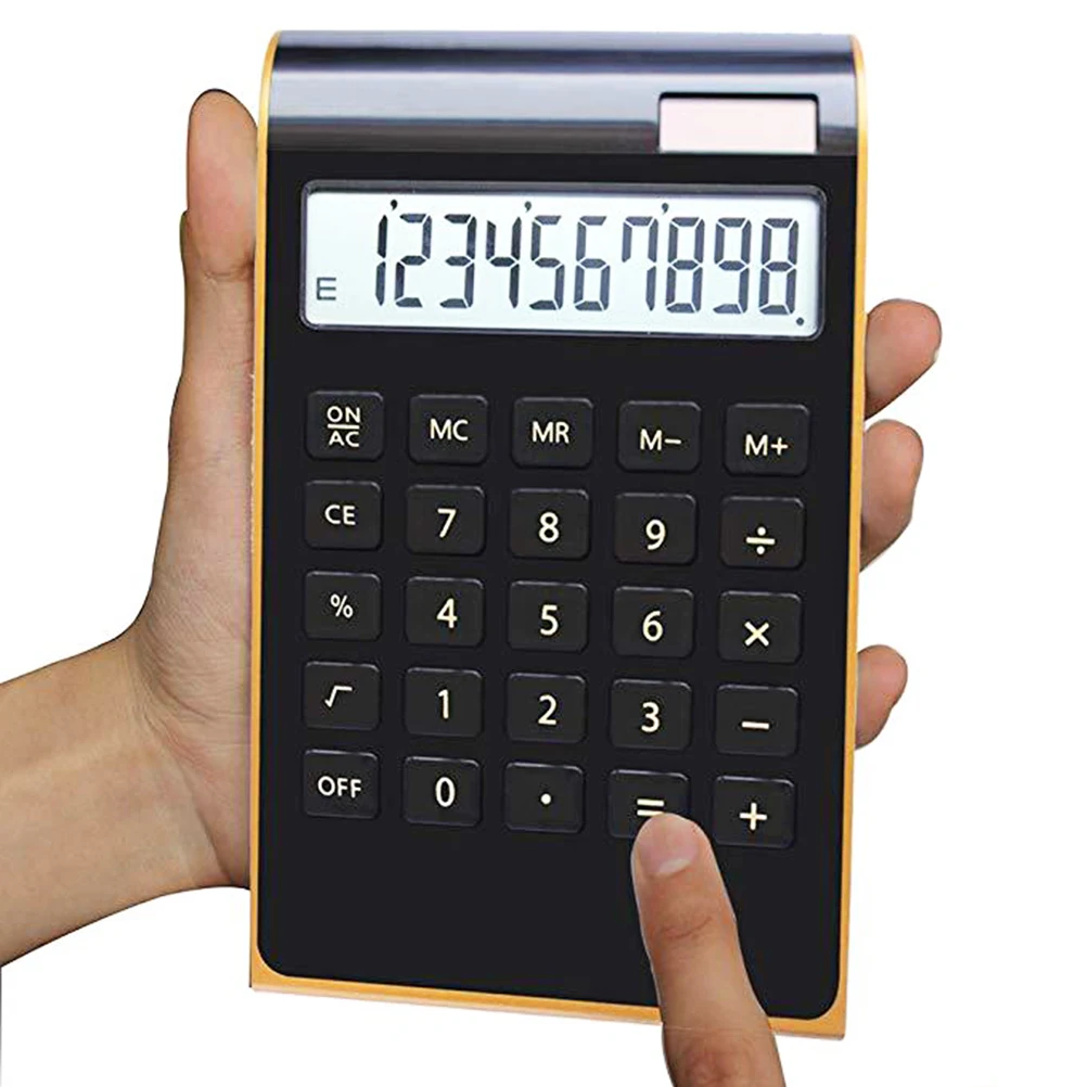 

1pc Ultra-thin Gold Border Electronic Calculator Portable Solar Calculator without for Financial Office(Black)