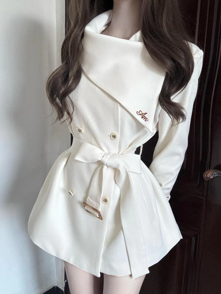 

Осеннее корейское популярное офисное женское пальто Y2k, шикарное утягивающее женское модное дизайнерское французское элегантное ретро-тренч, женская одежда