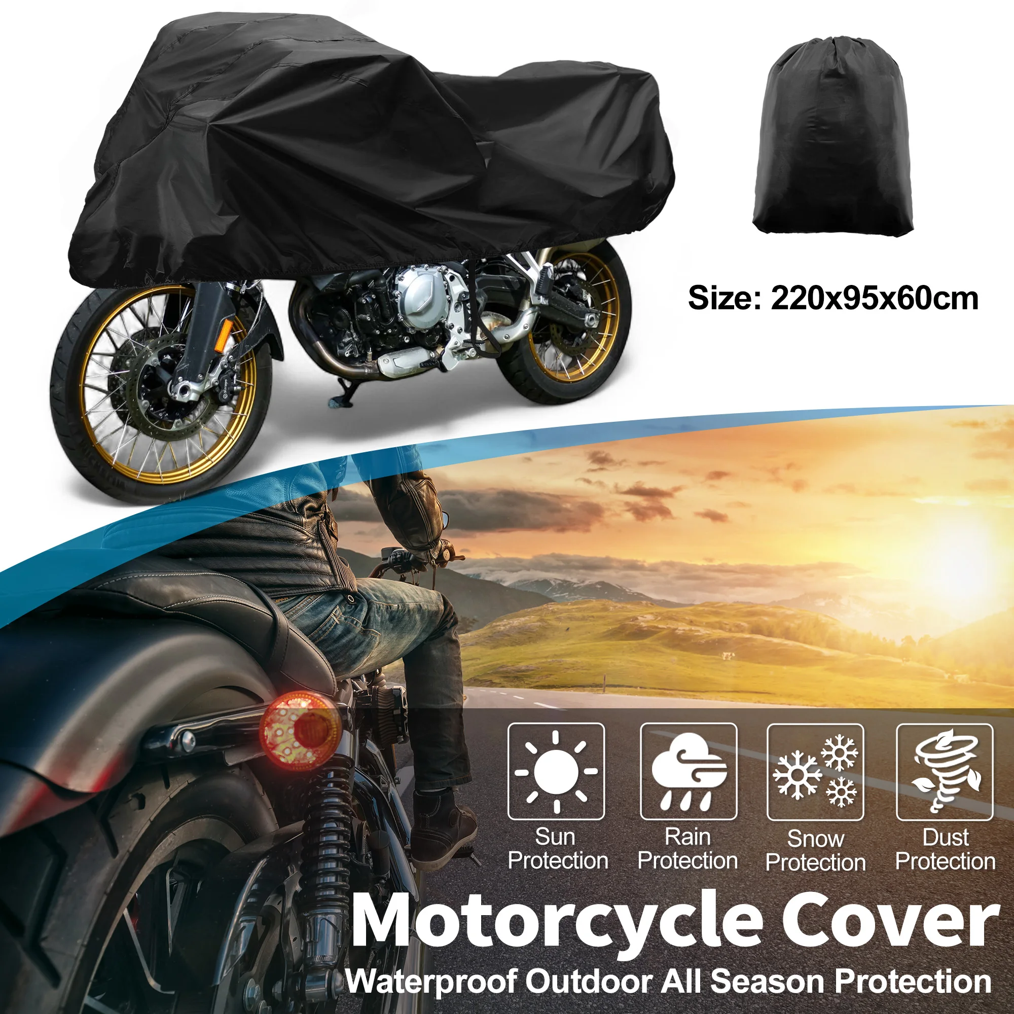 UXCELL 420D-PU Motorcycle Cover Waterproof Dustproof Scratch Resistant motorcycle half cover 220x95x60cm 245x105x65cm Black