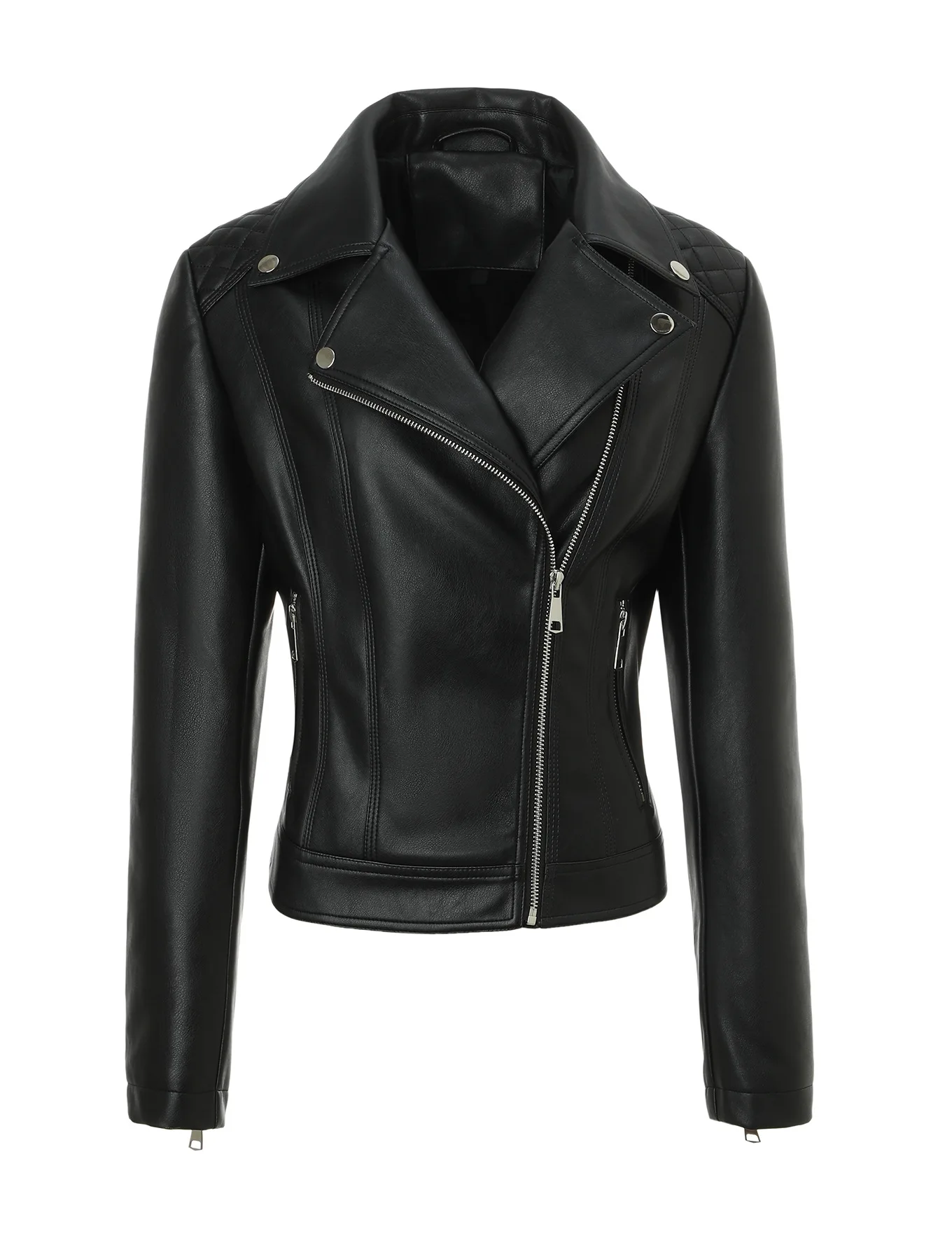 2026 Classic PU Leather Coat Motorcycle Wind Zipper Leather Coat Women's Commuter Coat Spring and Autumn Windproof Top