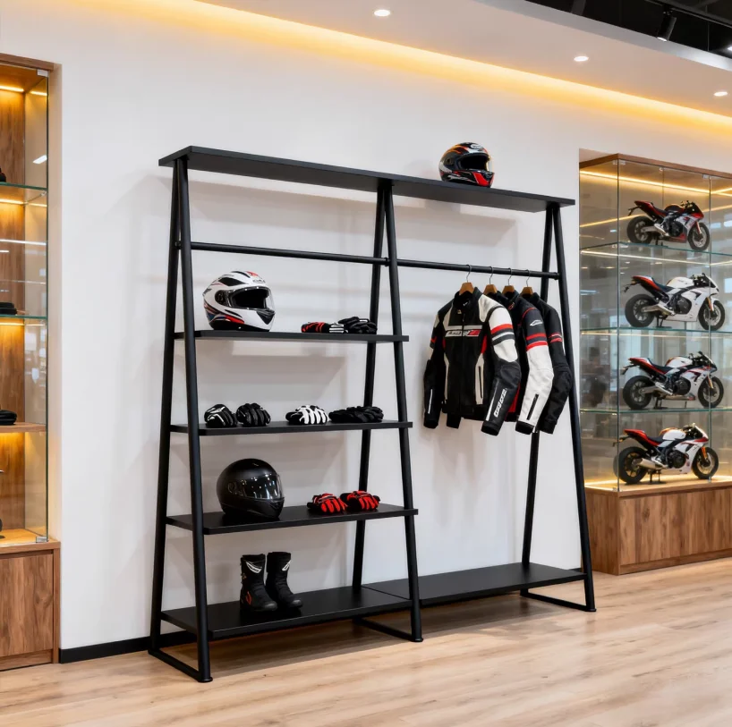 

Hangerwind Locomotive Clothing, Helmet Display Rack, Floor-to-ceiling Multi-layer Motorcycle Jacket, Gloves, Hat Storage Display