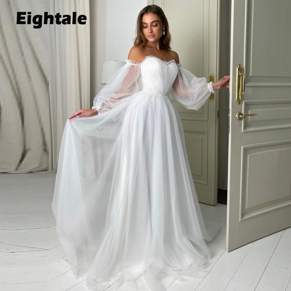 

Eighale Princess Wedding Dresses Boho Off the Shoulder Long Puffy Sleeves Tulle Simple Summer Bridal Gowns 2022 Custom Made