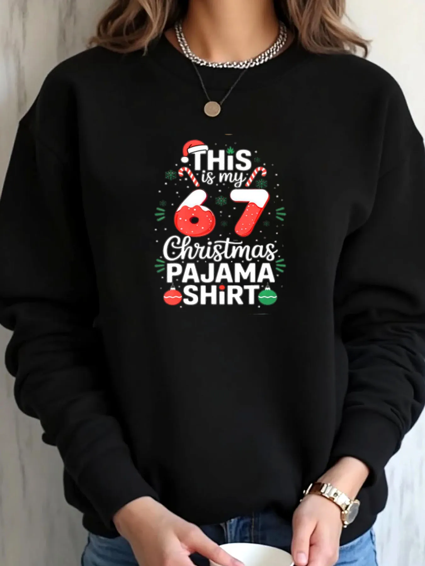 

Women Plus Size Sweatshirt Christmas 67th Holiday Pajama Shirt Outdoor Wear