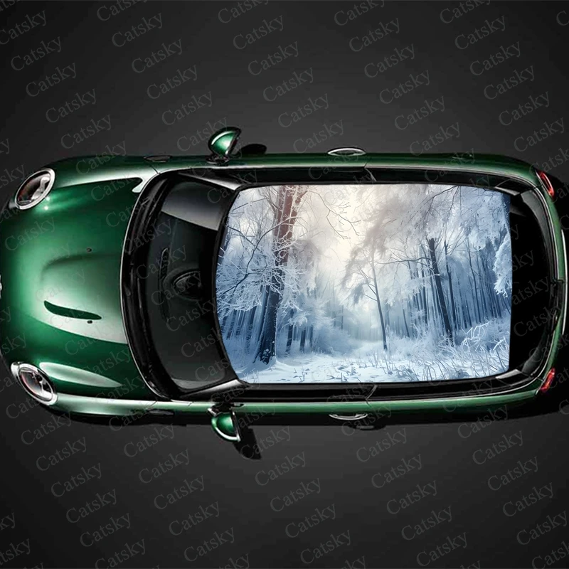 

Forest with Snow Car Roof Sticker Wrap Racing SUV Accessories Packaging Painted PVC Custom Car Graphic Decal