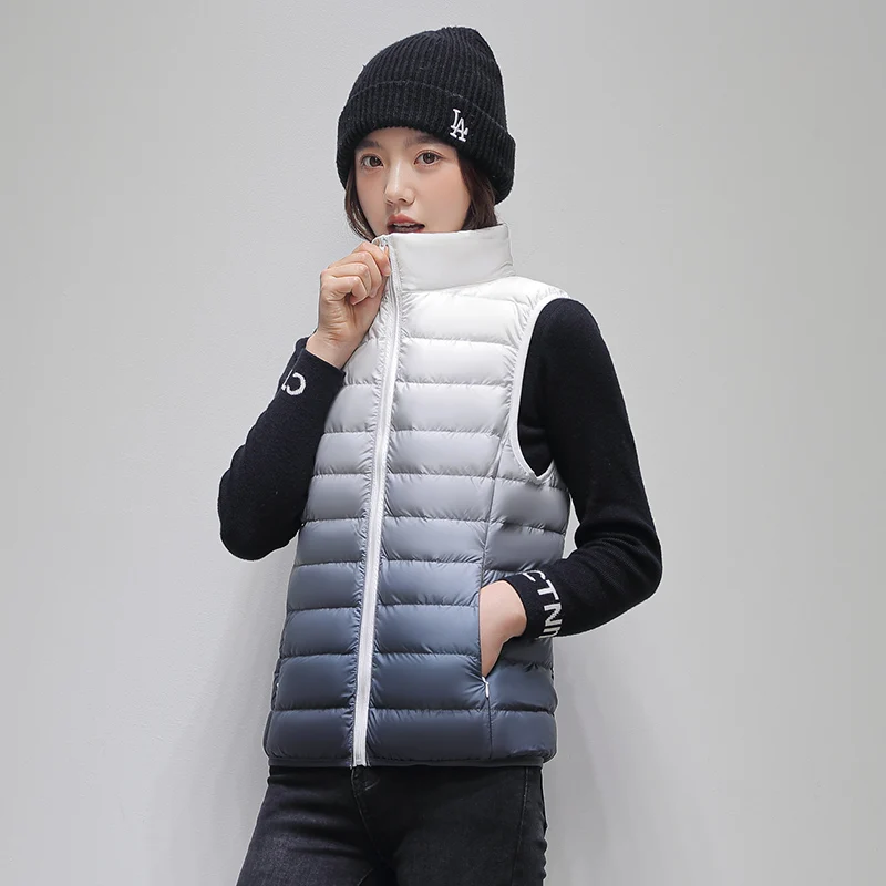 Veste en duvet polyvalente pour femme, nouvelle couleur progressive, col montant, Style court, mode coréenne, vêtement intérieur et extérieur, gilet